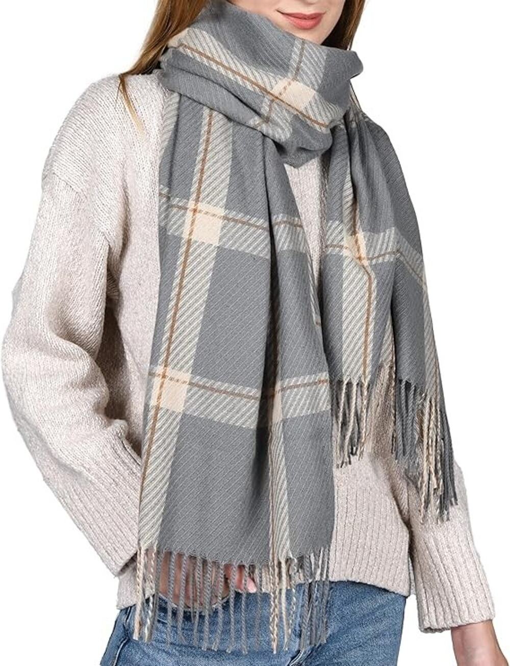 FURTALK Women Oversized Plaid Winter Scarf Tassel Shawl Wrap New